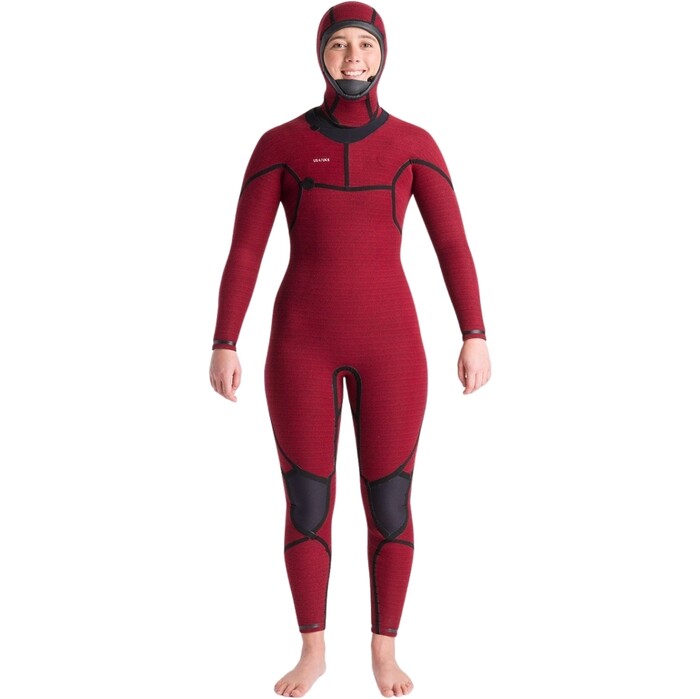 2024 C-Skins Womens NuWave ReWired 6/5mm Chest Zip Hooded Wetsuit C-NRW65WH - Bluestone / Black x / Coral